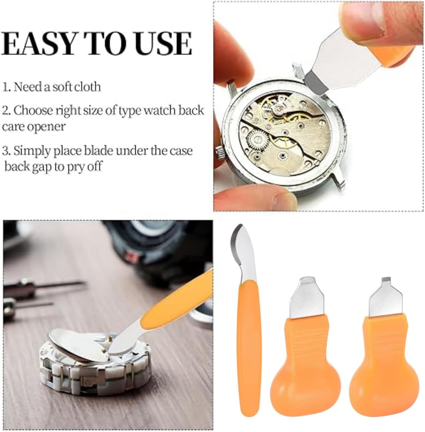 3pcs Watch Back Case Remover Tool Kit ，2 in 1 Watch Back Case Cover Opener Knife & Watch Battery Change Remover Replacement for Watchmakers Repair Tool Fix Tool Set. (Orange color)