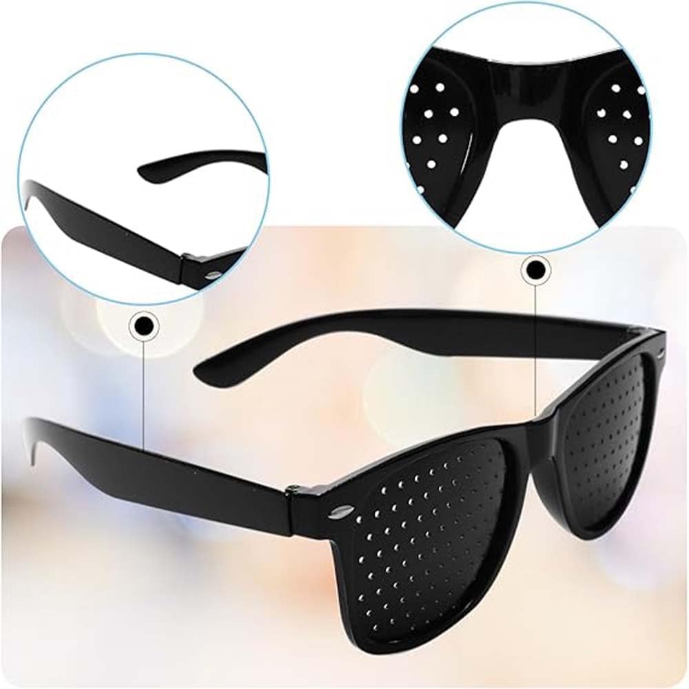 6 Pcs Pinhole Sunglasses, Black Plastic Vision Training Glasses for Men and Women, Full Frame Pinhole Occluder Glasses for Eye Exercise and Vision Improvement