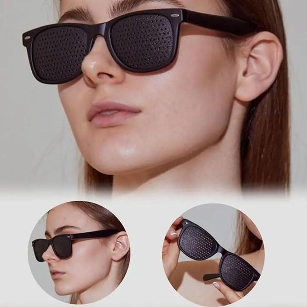 6 Pcs Pinhole Sunglasses, Black Plastic Vision Training Glasses for Men and Women, Full Frame Pinhole Occluder Glasses for Eye Exercise and Vision Improvement