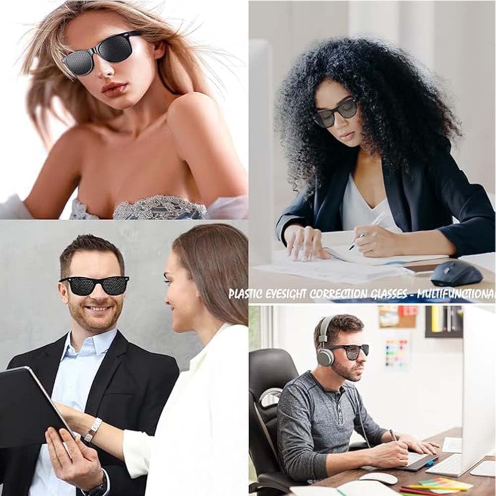6 Pcs Pinhole Sunglasses, Black Plastic Vision Training Glasses for Men and Women, Full Frame Pinhole Occluder Glasses for Eye Exercise and Vision Improvement