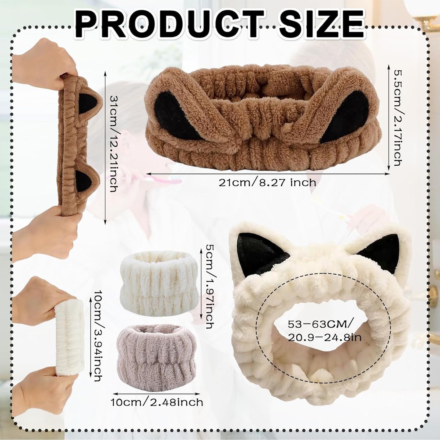 4-Piece Set Headband for Washing Face, Cute Makeup Headband & Wrist Bands to Wash Face, Skincare Headband, Spa Headband, Face Wash Wristbands, Stretchable Headbands, Perfect for Spa and Sports Use