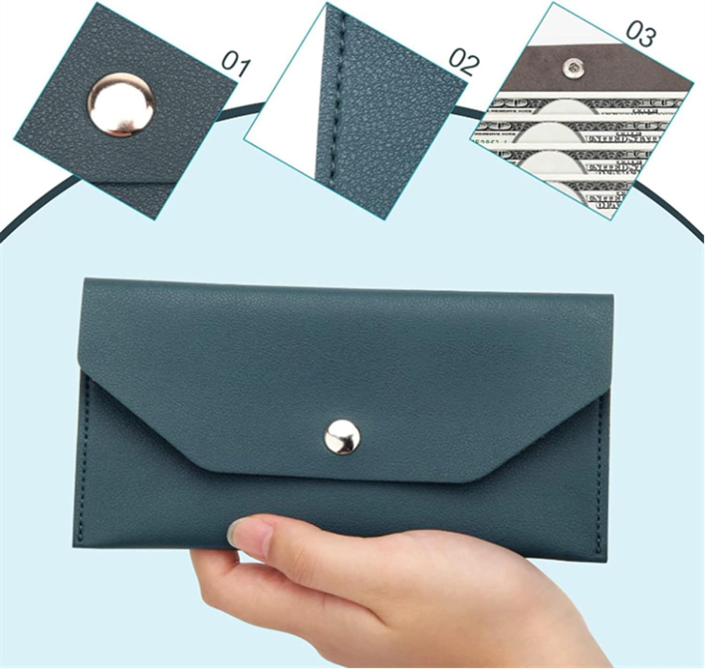 3PCS Leather Cash Envelope Wallet, Reusable Cash Envelope Wallet for Travel and Budgeting