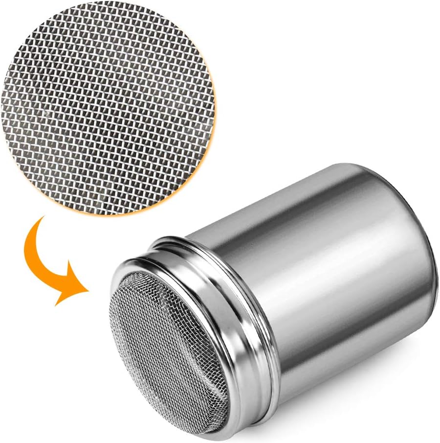 1 Pack Powdered Sugar Shaker Duster, Cinnamon Shaker Flour Sifter, Fine Mesh Stainless Steel Dredge for Baking Soda Flour Cinnamon Cocoa, 7oz