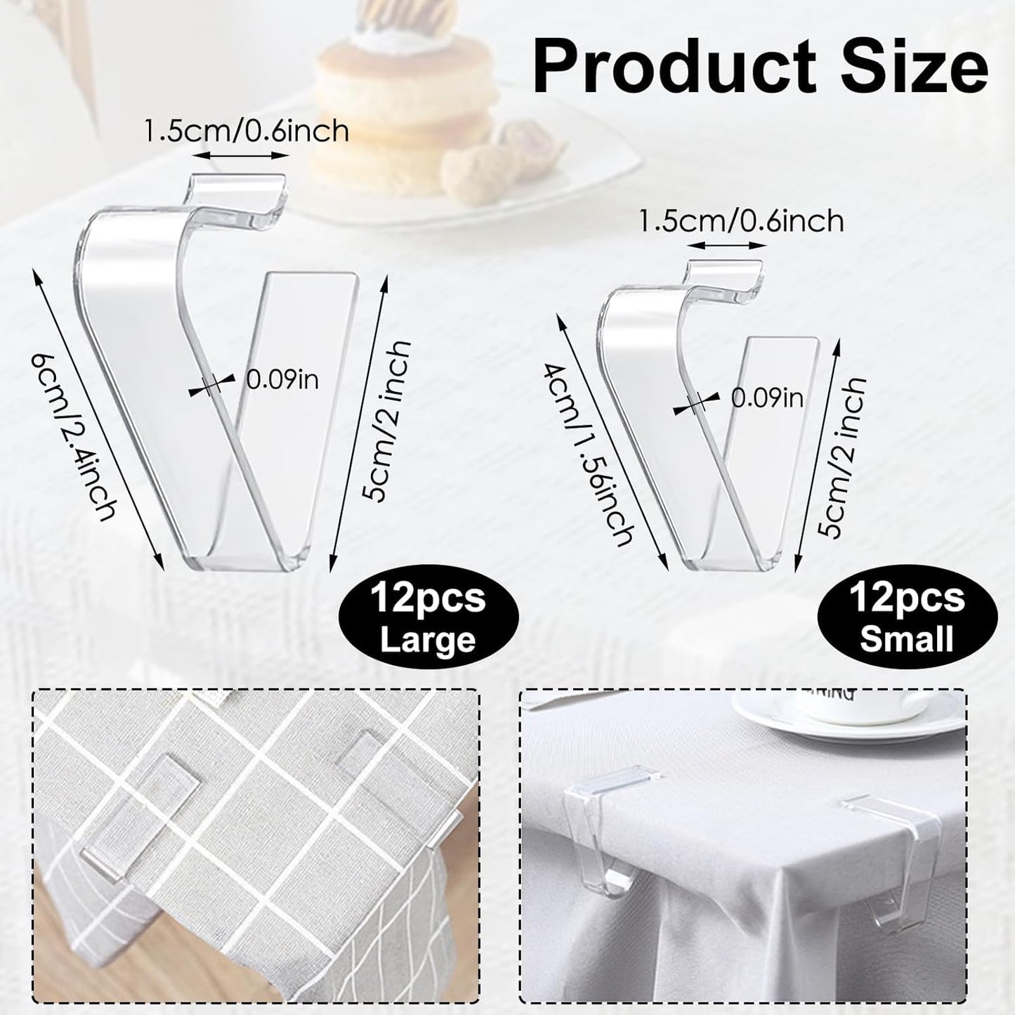 Table Cloth Clips, 24PCS Plastic Transparent Picnic Tablecloth Clips Large Windproof for Christmas Home Wedding Party Indoor Outdoor Camping(2 Sizes)