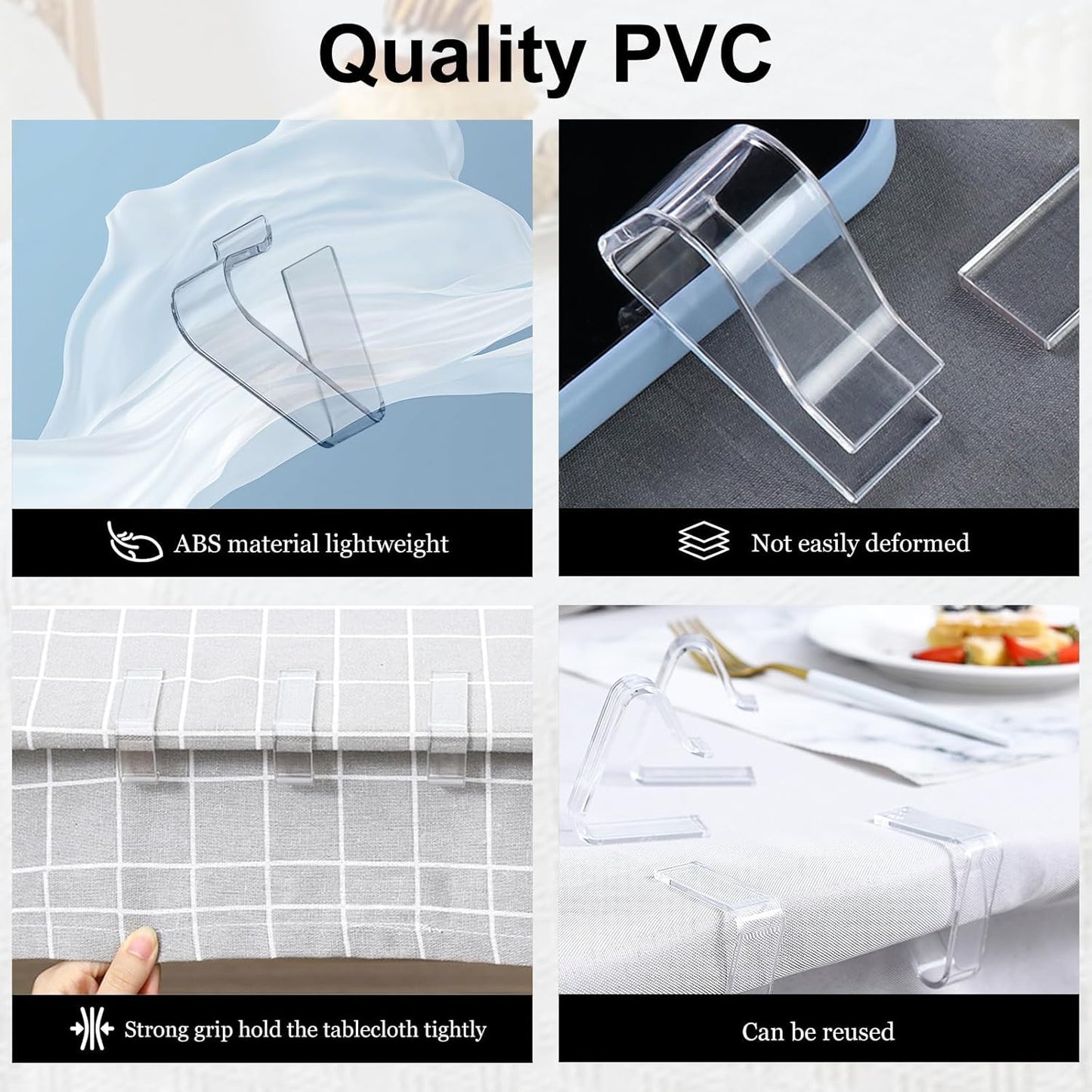 Table Cloth Clips, 24PCS Plastic Transparent Picnic Tablecloth Clips Large Windproof for Christmas Home Wedding Party Indoor Outdoor Camping(2 Sizes)