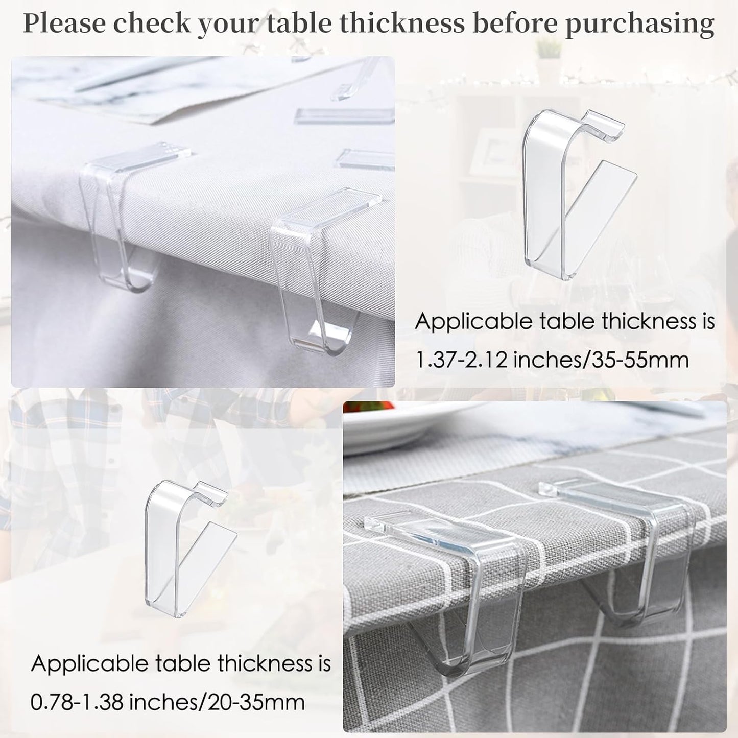 Table Cloth Clips, 24PCS Plastic Transparent Picnic Tablecloth Clips Large Windproof for Christmas Home Wedding Party Indoor Outdoor Camping(2 Sizes)