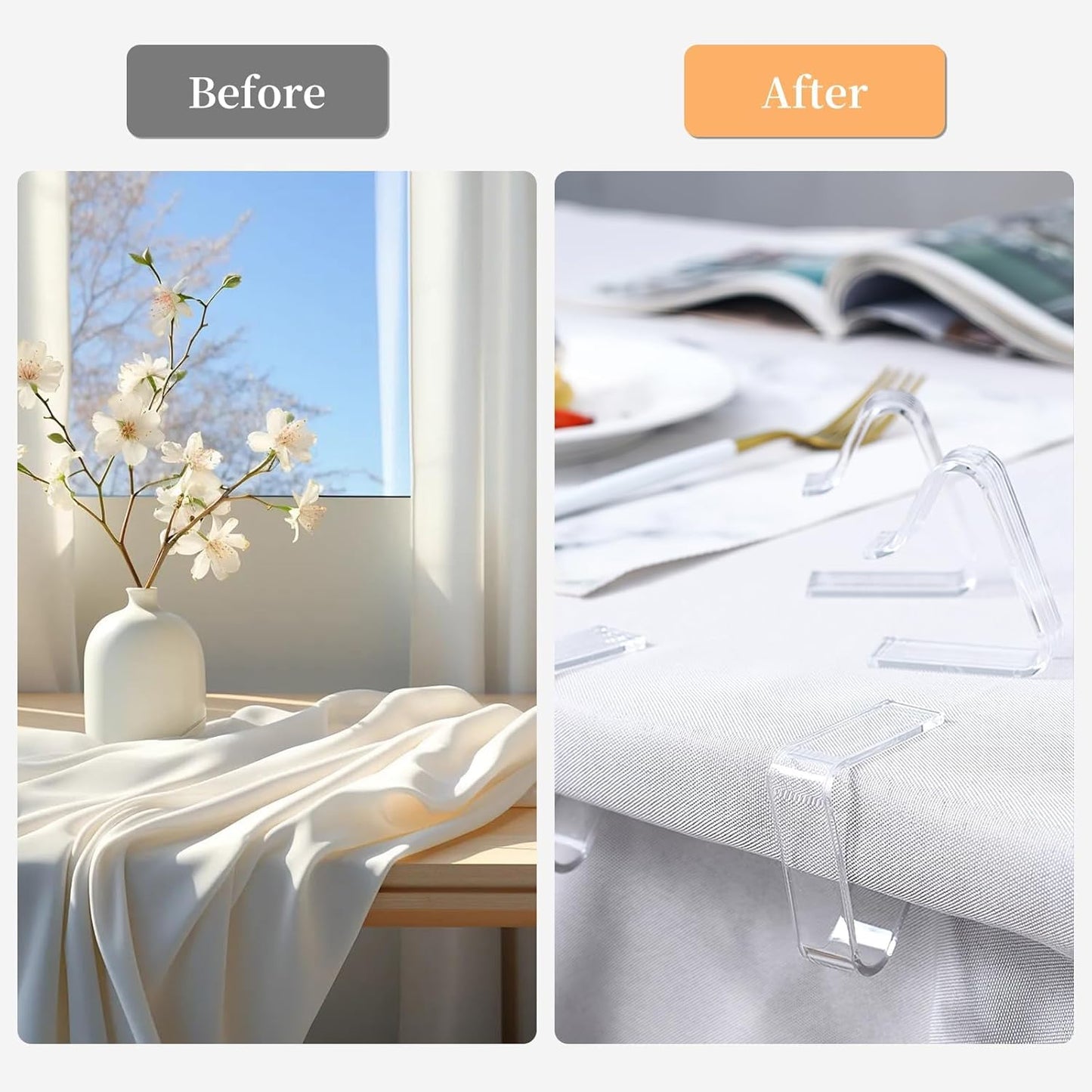 Table Cloth Clips, 24PCS Plastic Transparent Picnic Tablecloth Clips Large Windproof for Christmas Home Wedding Party Indoor Outdoor Camping(2 Sizes)