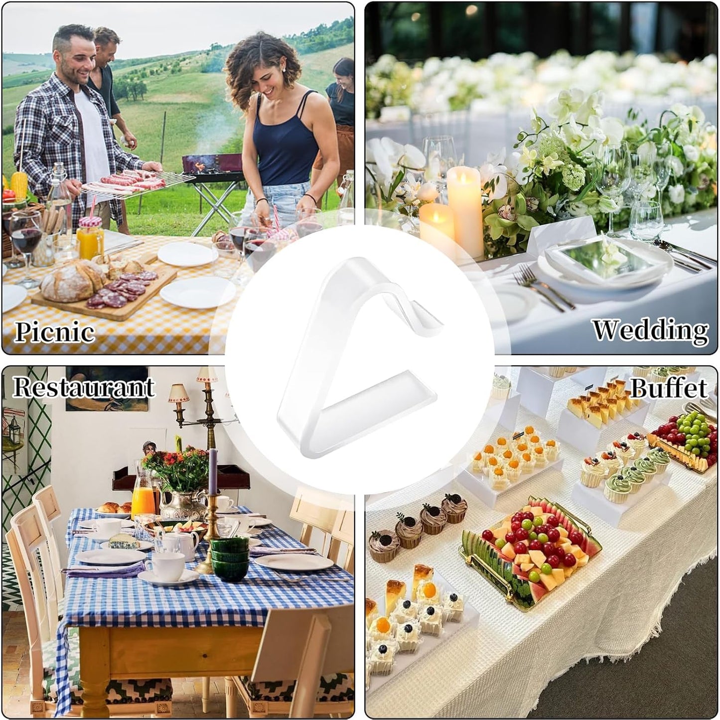 Table Cloth Clips, 24PCS Plastic Transparent Picnic Tablecloth Clips Large Windproof for Christmas Home Wedding Party Indoor Outdoor Camping(2 Sizes)