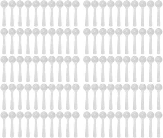 Measuring Spoons Set, 100Pcs PVC Fertilizer Spoon, High Temperature Resistance Measuring Spoon Long Handle Scoop, Small Tablespoon Measurement Spoon Set for Gardening 2ml/1g