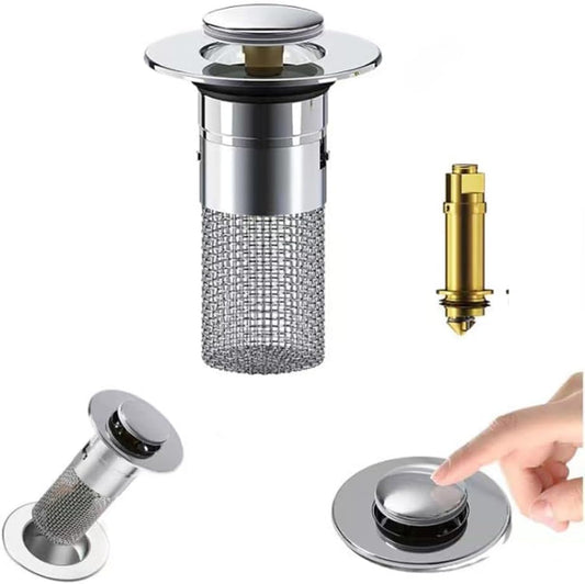 2Pcs Stainless Steel Floor Drain Filter,Bathroom Sink Stopper Hair Catcher with Removable Stainless Steel Filter Basket Hair Catcher,Isolate Odor Pop Up Sink Drain (1pcs)