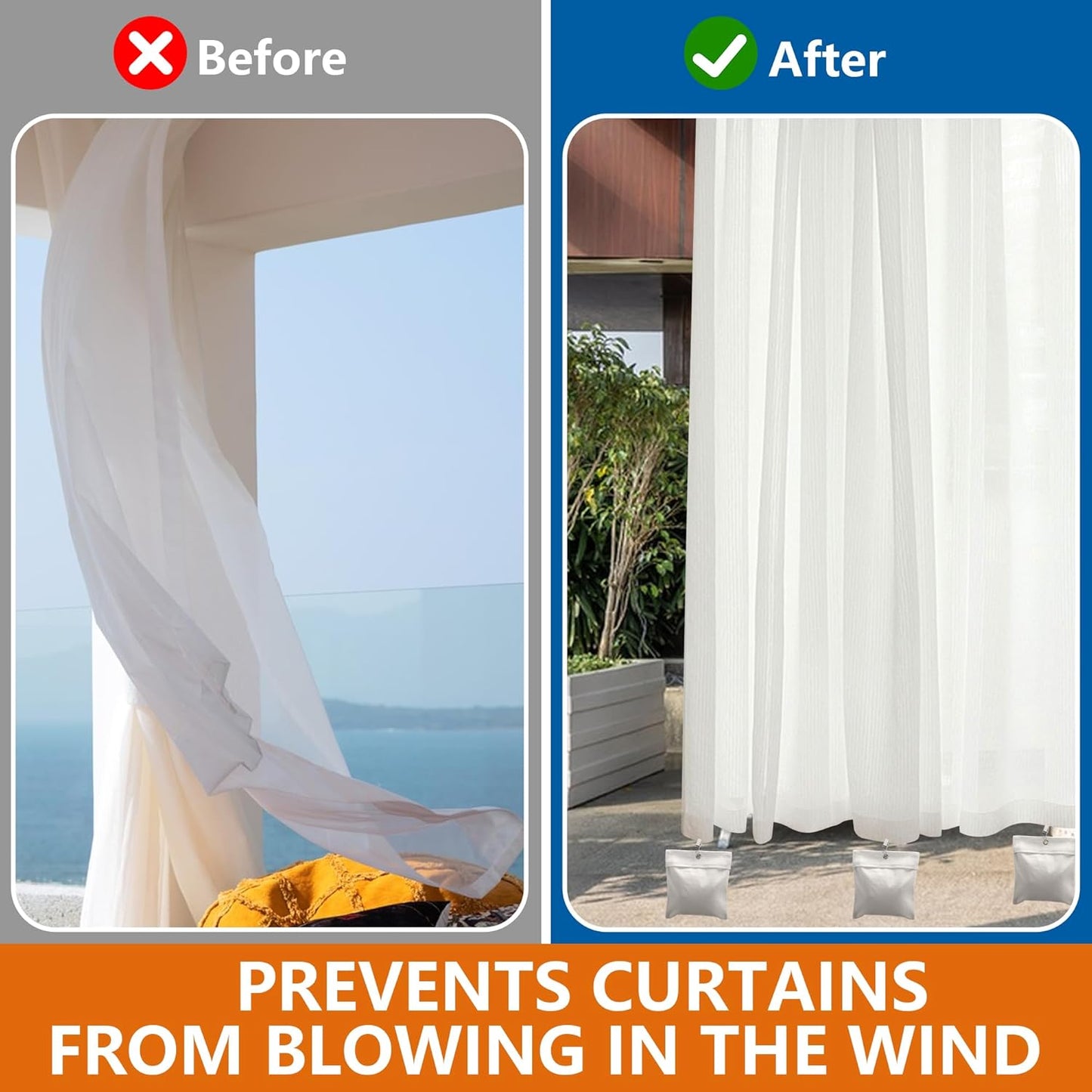 12 Pack Outdoor Curtain Weights Bag, Patio Curtain Sandbag with Sealed Bags and Clips, Reusable Drapery Weighted Bags for Home Outdoor Pergola Gazebo Front Porch (Grey)