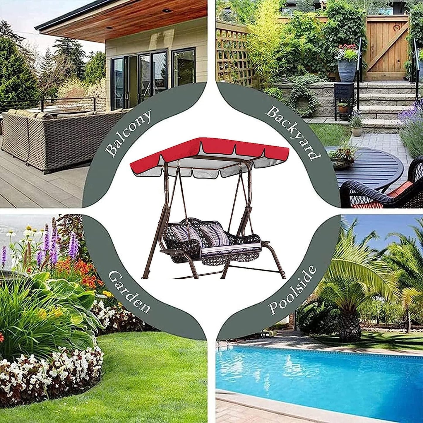 Porch Swing Canopy, Outdoor Swing Cover Replacement Canopy, Swing Canopy Cover Replacement 420D, Top for Porch Patio Garden Pool Seat(Grey,65x45x6inch)
