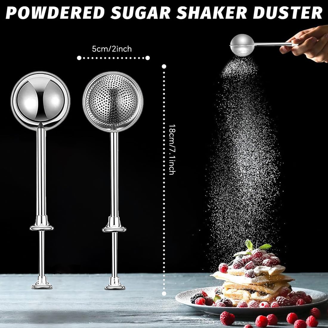 Powdered Sugar Shaker Duster Stainless Steel Dusting Wand Flour Sifter for Baking Flour Spices Baking Tools