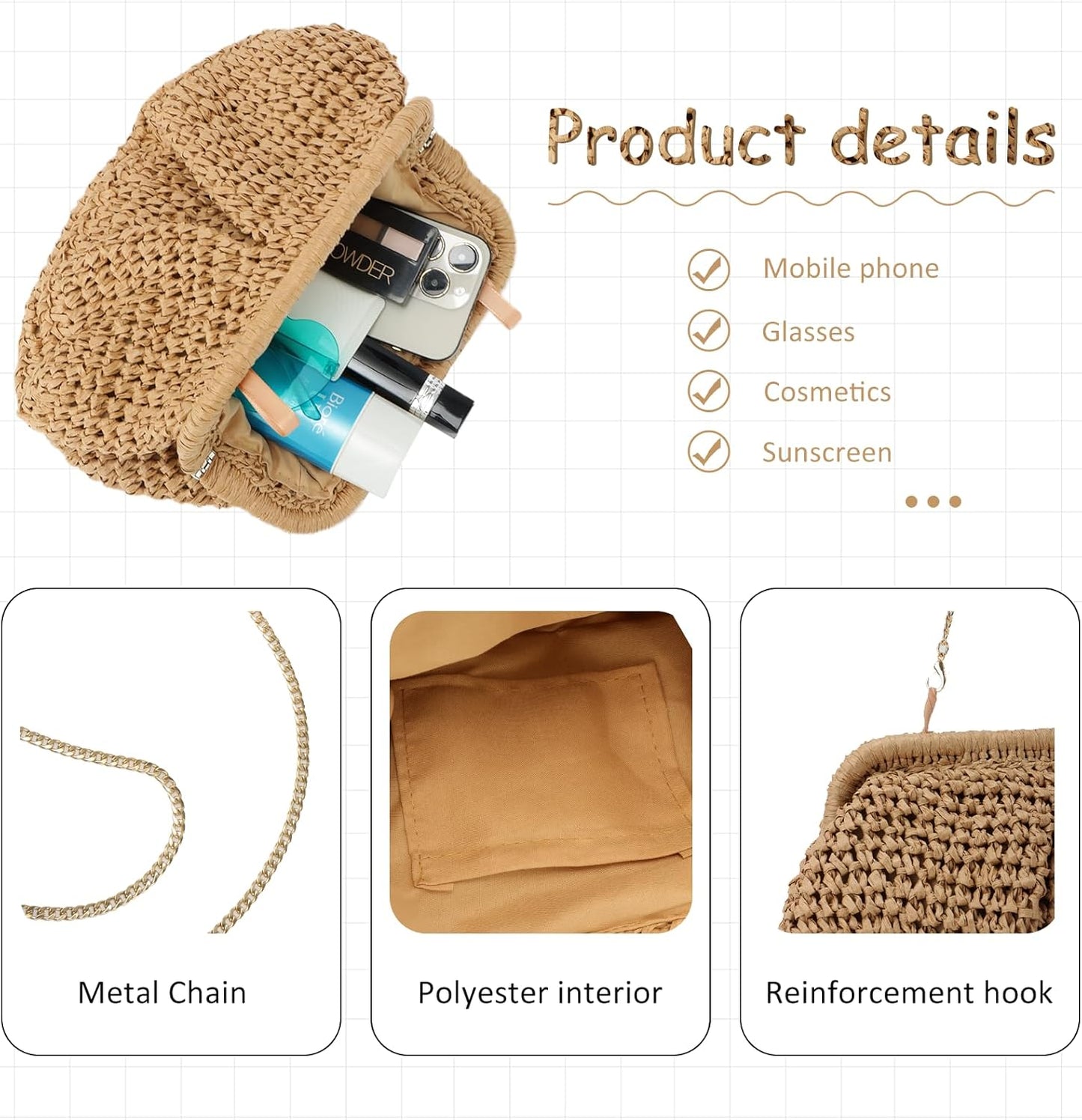Straw Clutch Purse for Women Cloud Dumpling Pouch Straw Crossbody Shoulder Handbag Summer Beach Woven Bag