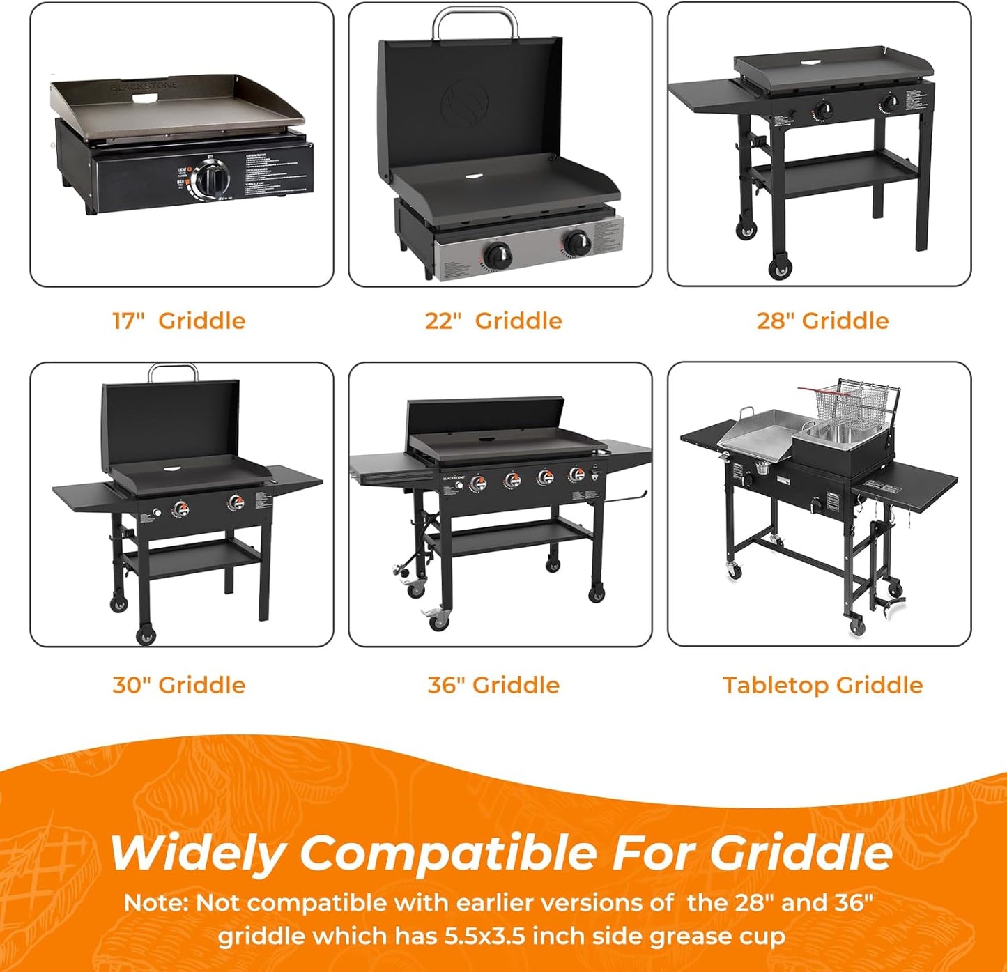 Silicone Grease Cup Liners 2-Pack: Blackstone Griddle Accessories - Reusable Foldable Drip Pan Liners for 17"/28"/36" Blackstone Griddle BBQ Grease Catcher Cup Protection（Orange