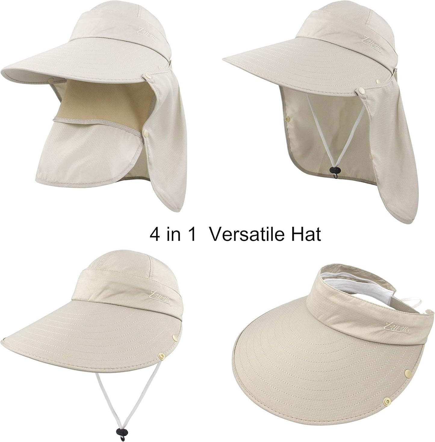 Women Sun Wide Brim UV Protection Fishing Hats Foldable Ponytail Summer Hat with Detachable Flap