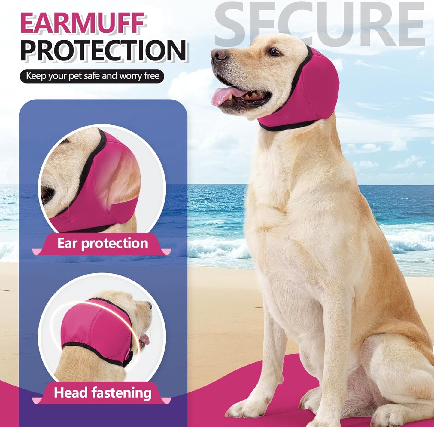 Waterproof Dog Ear Covers for Grooming, Bathing,Swimming, Pet Calming Hoodie Dog Ear Muffs Noise Protection for Blow Drying Sleep Help Headband (Pink，M)