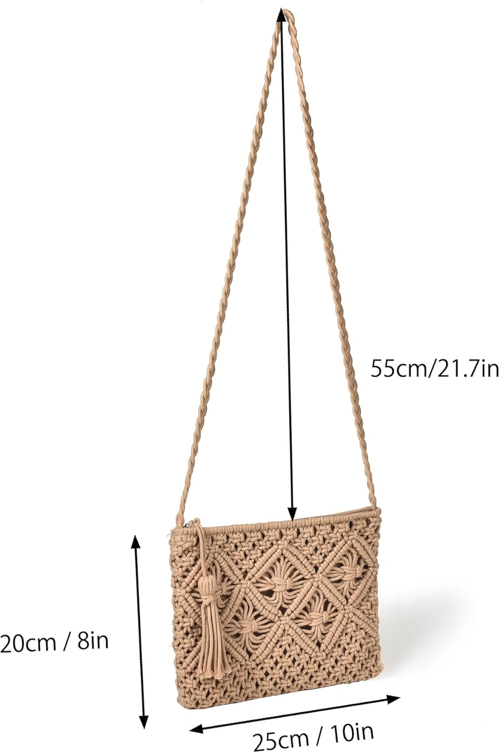 Boho Crossbody Handbag Summer Beach Shoulder Handbag Boho Envelope Clutch Crochet Handmade Purse Tassel