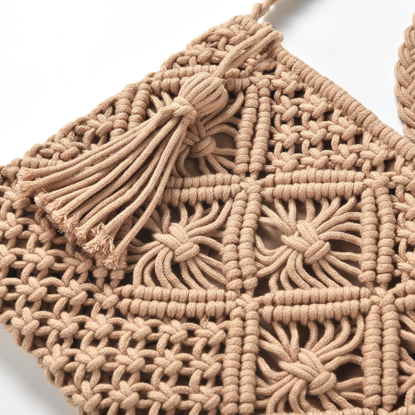 Boho Crossbody Handbag Summer Beach Shoulder Handbag Boho Envelope Clutch Crochet Handmade Purse Tassel