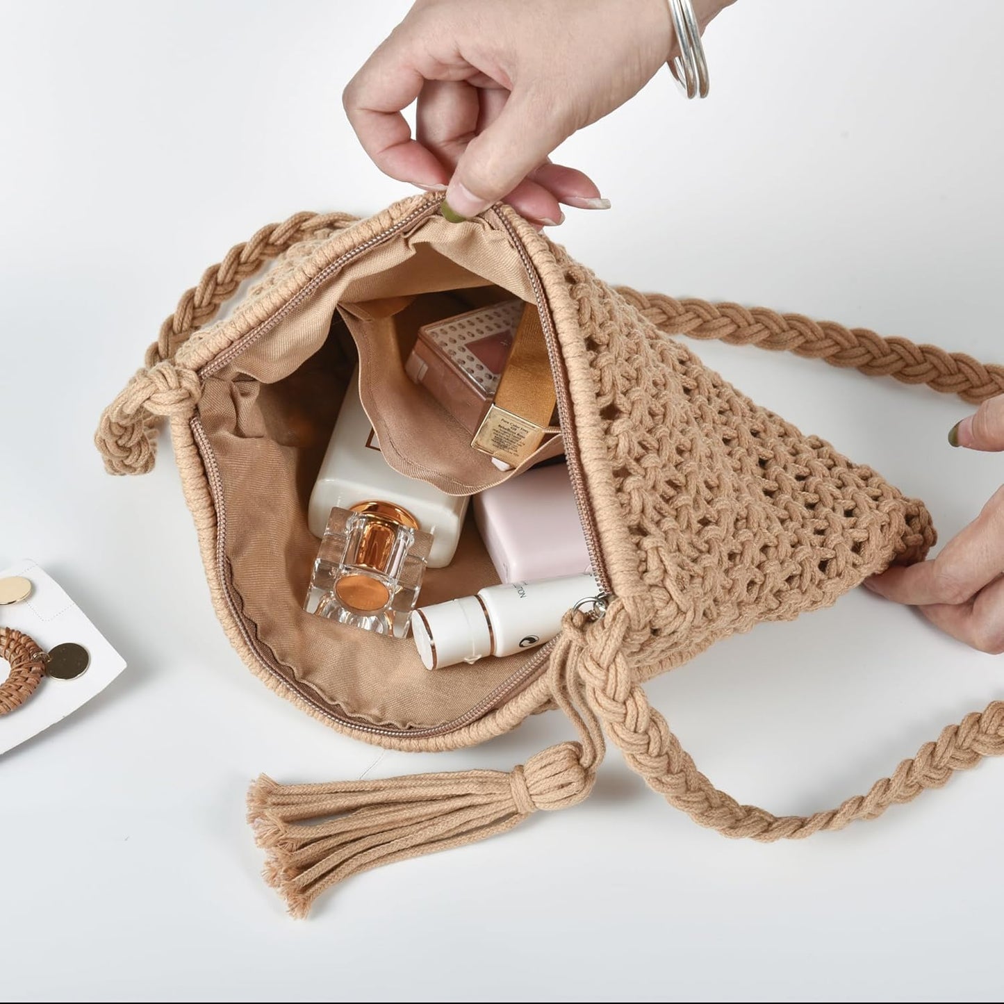 Boho Crossbody Handbag Summer Beach Shoulder Handbag Boho Envelope Clutch Crochet Handmade Purse Tassel