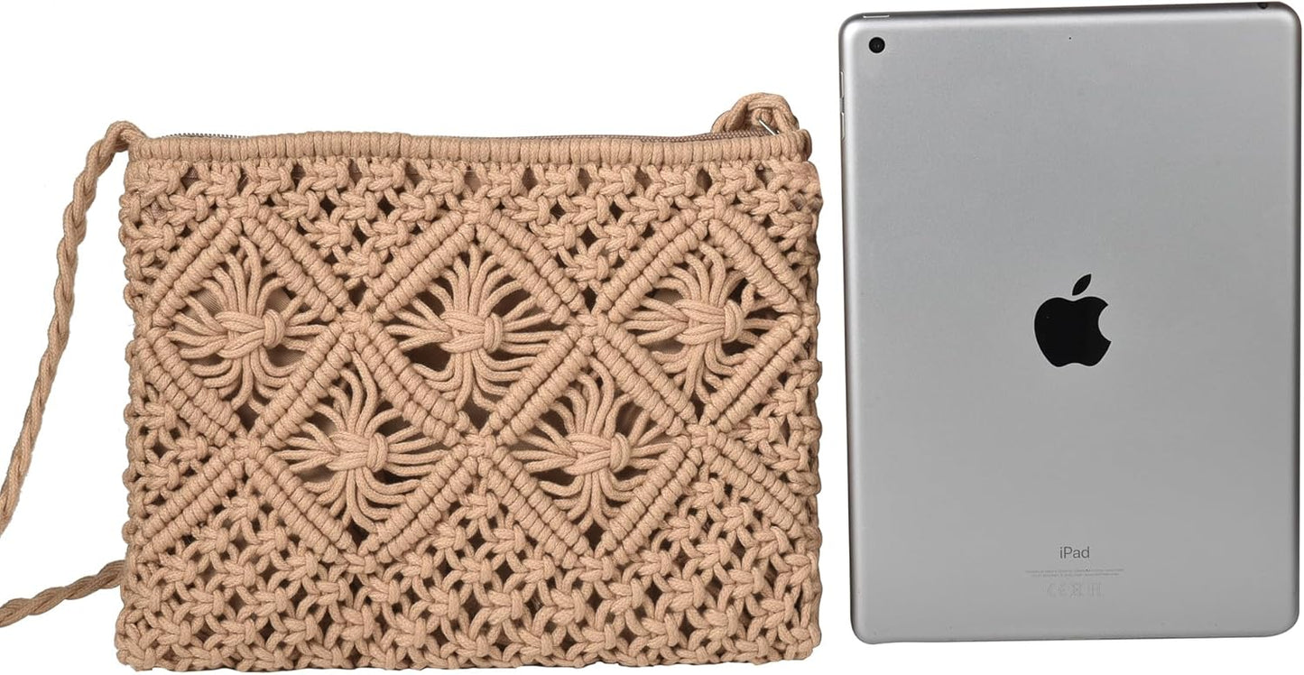 Boho Crossbody Handbag Summer Beach Shoulder Handbag Boho Envelope Clutch Crochet Handmade Purse Tassel