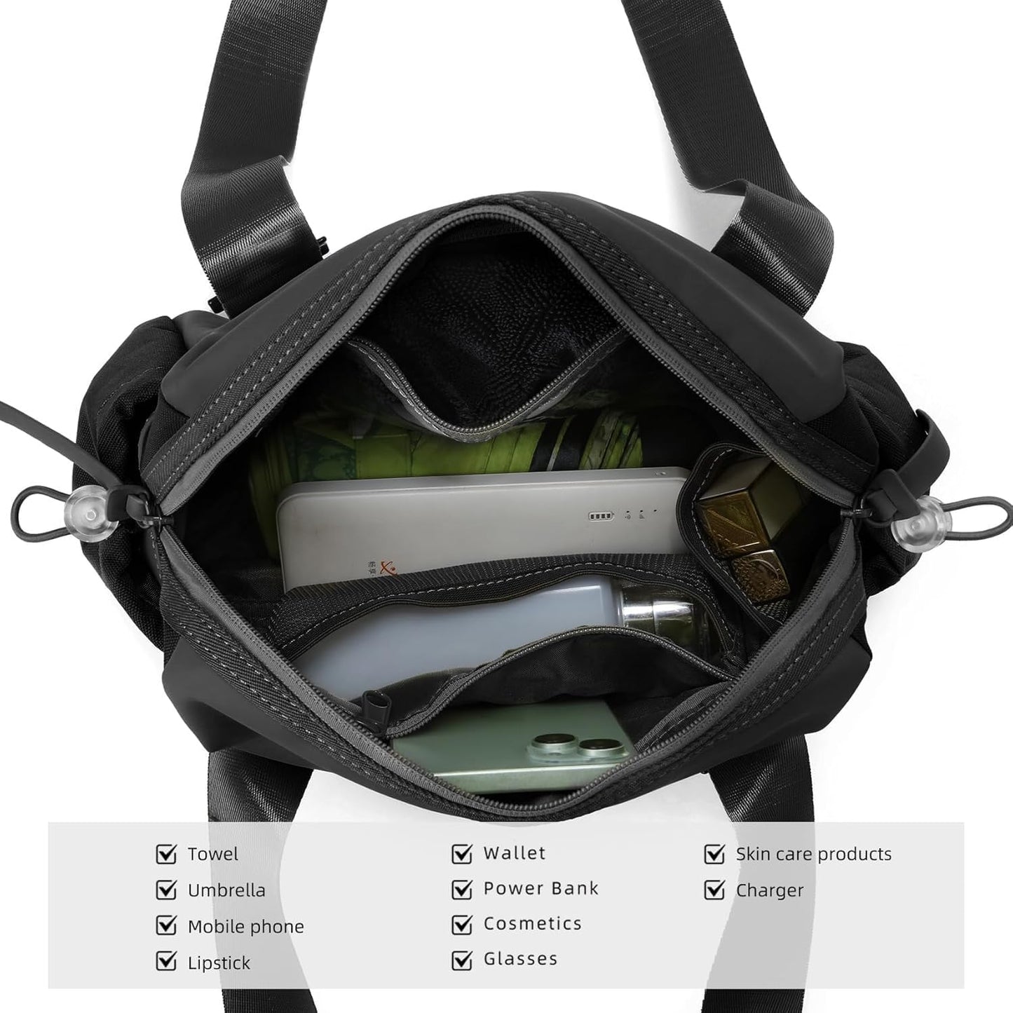 Mini Gym Bag for Women, Small Duffle Bag with Wet Compartment, Lightweight Waterproof Cute Tote for Girls Workout Sport Travel (Black)