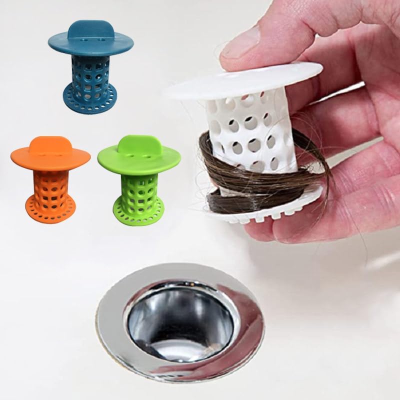 New Handle Bathroom Drain Hair Catcher Bath Stopper Plug Sink Strainer Filter Sewer Dredge Device Shower Hair Stopper (Pack of 4) Green-Blue-White-Orange 1.5 inch to 1.75 inch