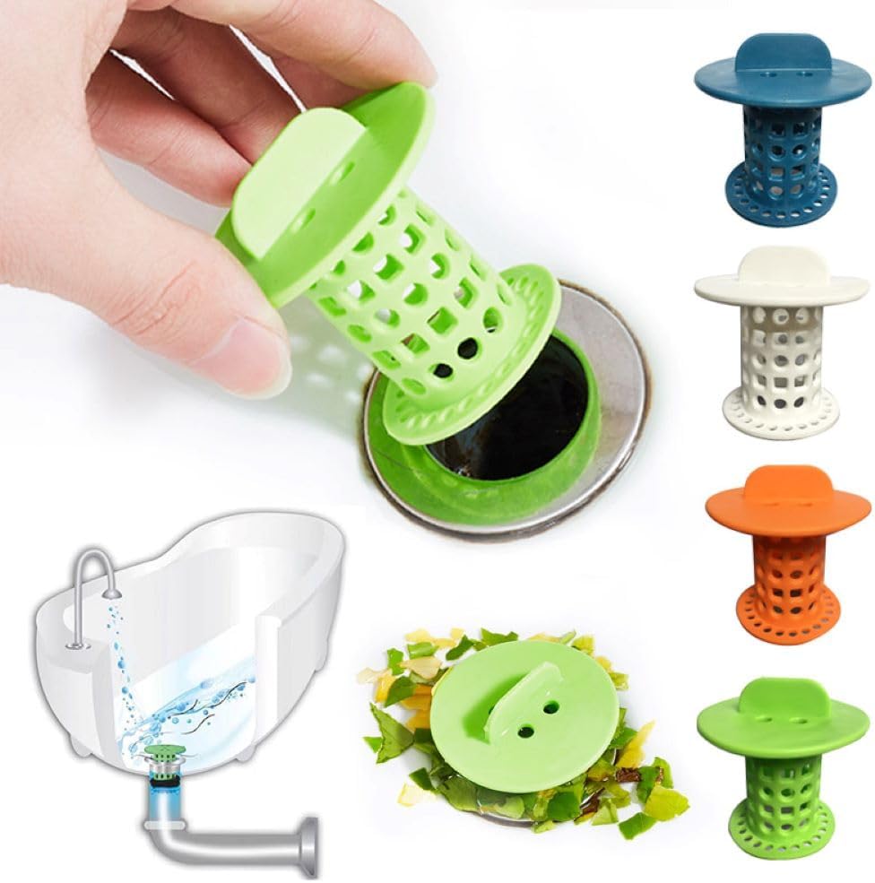 New Handle Bathroom Drain Hair Catcher Bath Stopper Plug Sink Strainer Filter Sewer Dredge Device Shower Hair Stopper (Pack of 4) Green-Blue-White-Orange 1.5 inch to 1.75 inch