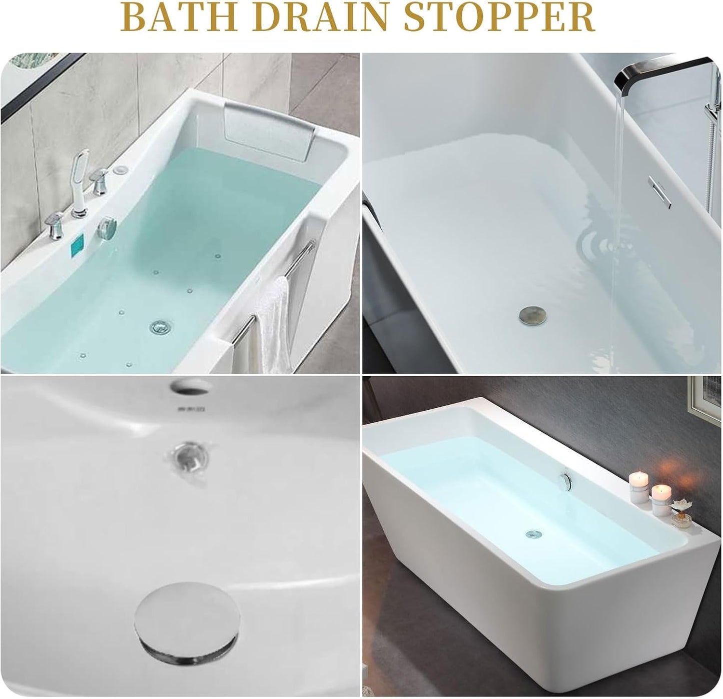 2 Pcs Bathroom Pop Up Sink Drain Stopper 66 mm Bathroom Sink Stopper, Pop-Up Click Clack Plug, Solid Brass Chrome Plated Plug, Suitable for Kitchen Bathroom Wash Basin