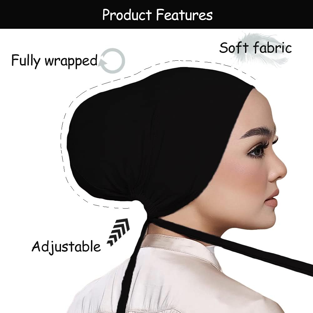Women Under Scarf Hat Hijab Cap Islamic Muslim Under Scarf Hijab Cap with Tie-Back Closure