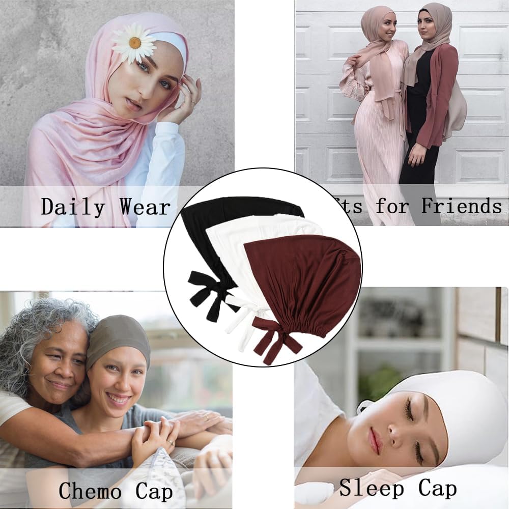 Women Under Scarf Hat Hijab Cap Islamic Muslim Under Scarf Hijab Cap with Tie-Back Closure
