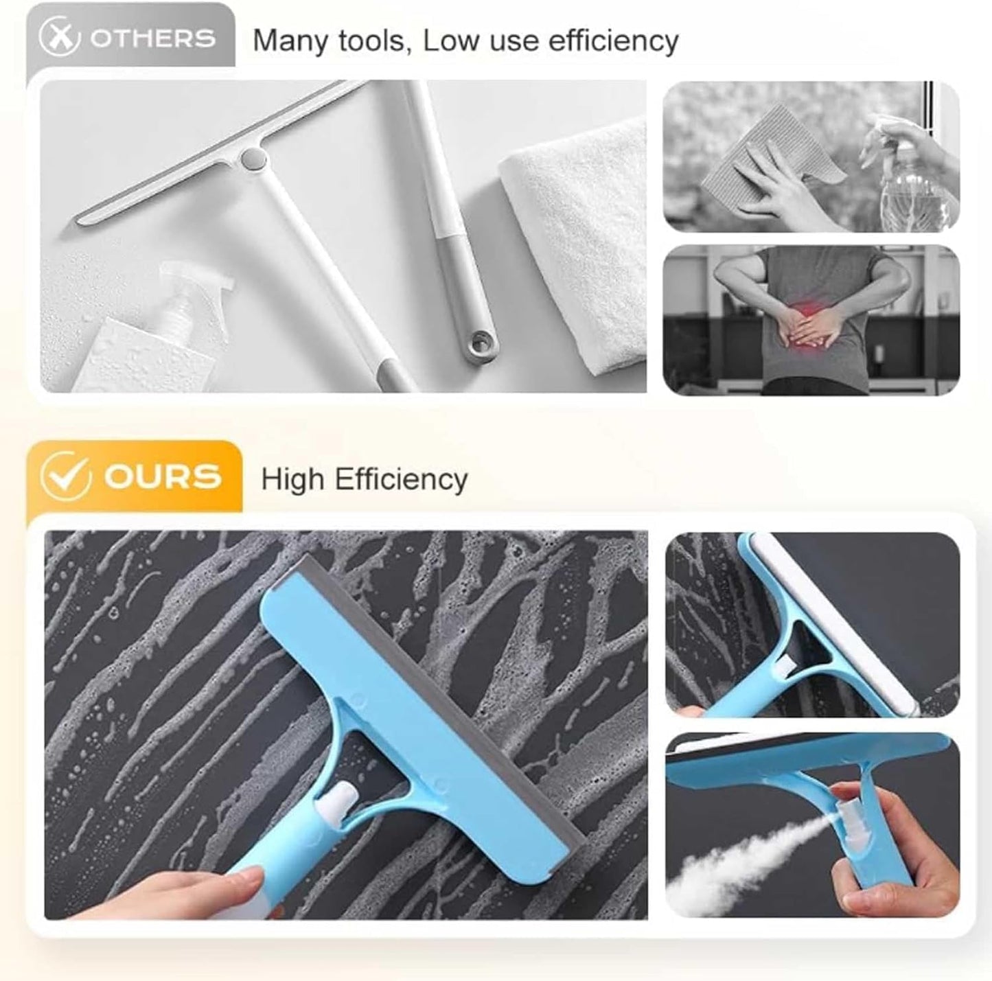 Recyclable Silicone Window Squeegee Kit, 3 in 1 Window Cleaning Scraper, Squeegee and Scrubber with Spray, Window Cleaning Scrapersqueegee, for Car, Home, Kitchen (White-1pcs)