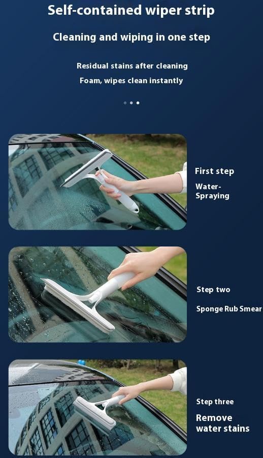 Recyclable Silicone Window Squeegee Kit, 3 in 1 Window Cleaning Scraper, Squeegee and Scrubber with Spray, Window Cleaning Scrapersqueegee, for Car, Home, Kitchen (White-1pcs)