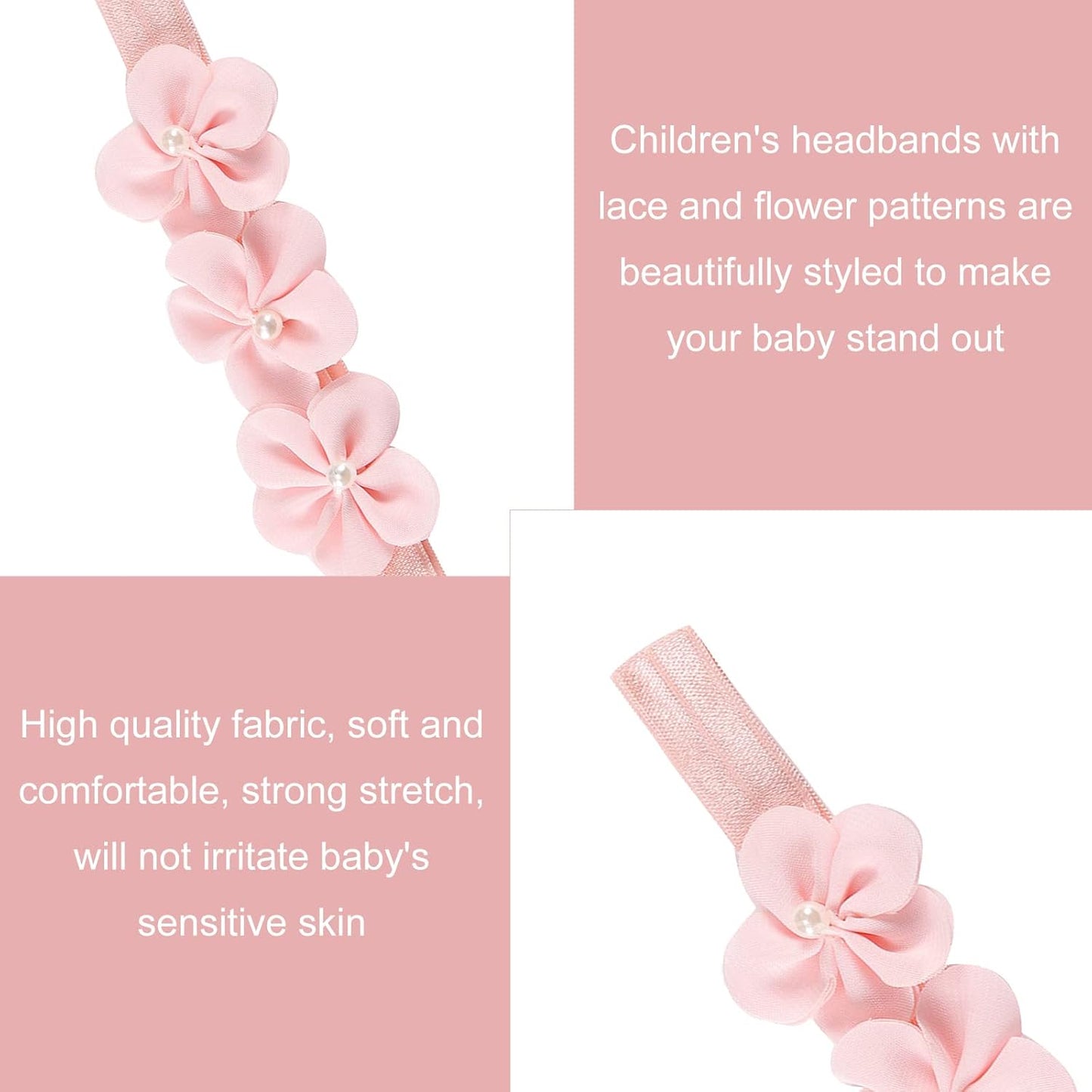 3Pcs Baby Girl Headbands Flowers, Lace Flower Pearls Baby Headband, Baby Girl Headbands, Super Soft & Stretchy Nylon Floral Hairbands, Flower Hair Accessories Baby Girl Gift, for Newborn Toddler