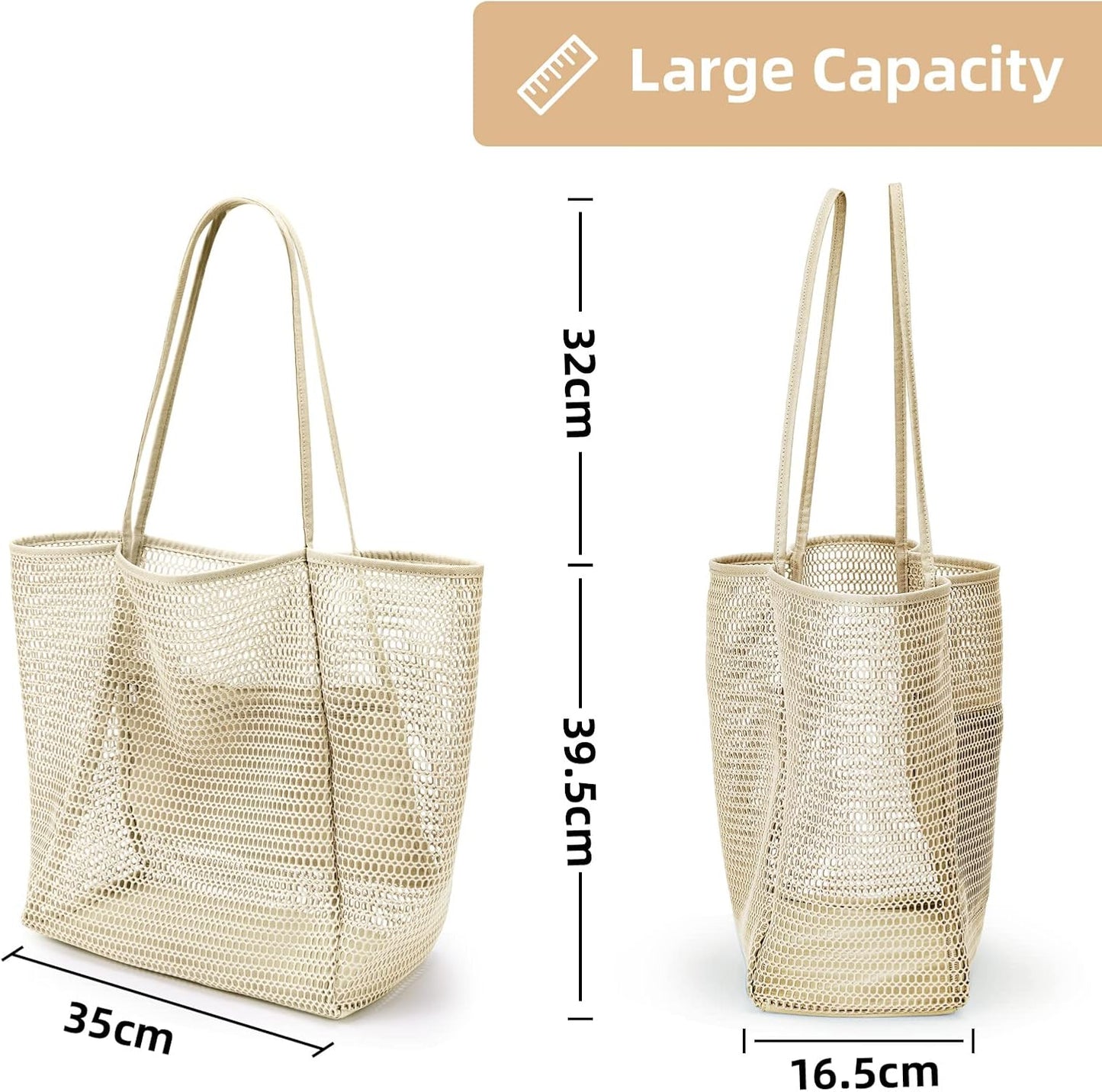 Oversized Beach Tote Bag, Semi Mesh Tote Bag Foldable MAX 35L Laundry Tote Bag For Beach Picnic Laundry Vacation