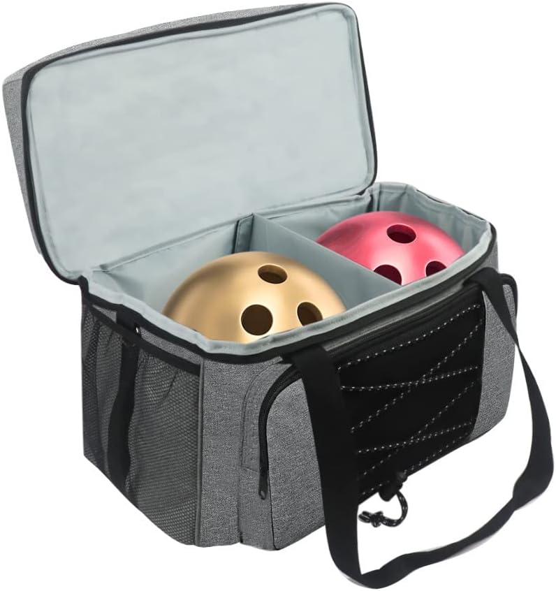 Bowling Bag for 2 Balls Portable Bowling Tote Bag with Padded Ball Holder for Double Ball and Pair of Bowling Shoes up to Mens 16