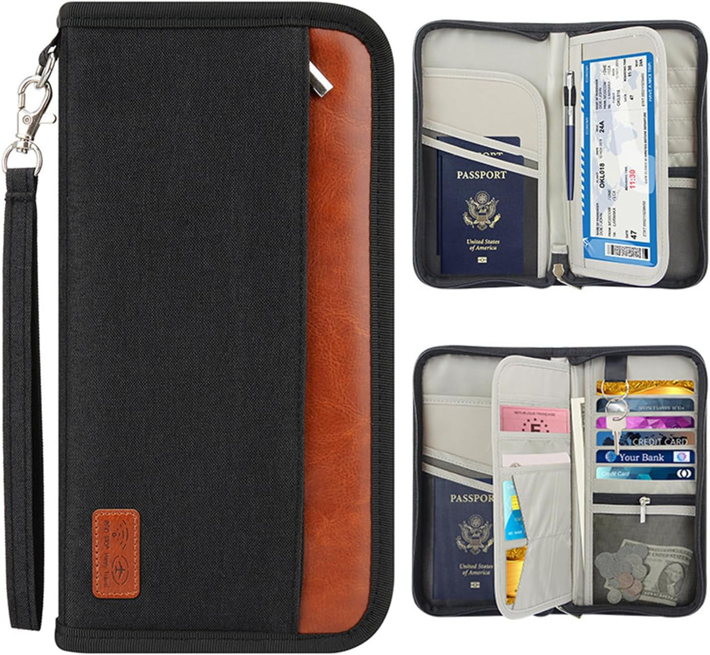 Travel Passport Wallet Family Passport Holder Documents Organizer with RFID Blocker for Men & Women