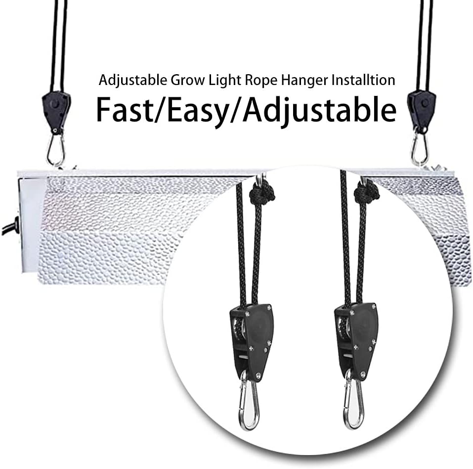 16pcs Heavy Duty Adjustable Lifting Pulley Ratchets Rope Clip Hanger Lanyard Strap with Aluminium Carabiners Internal Gears for Hanging Fixtures Reflectors Carbon Multipurpose Use