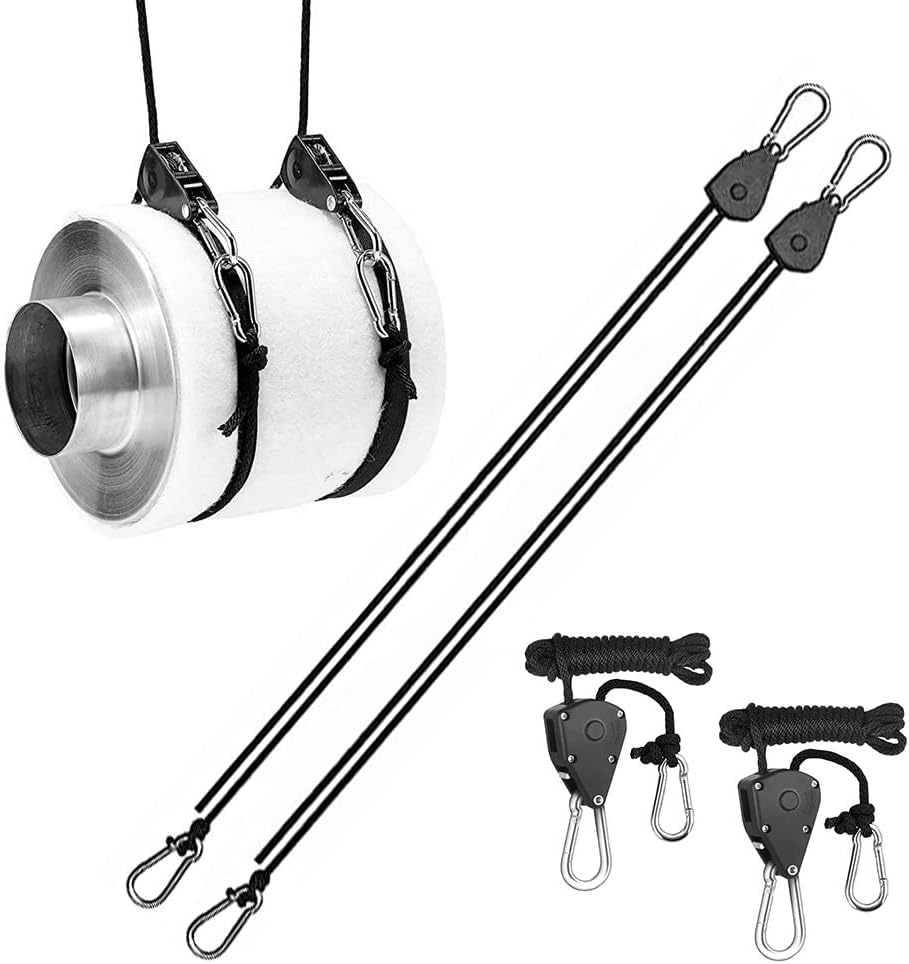 16pcs Heavy Duty Adjustable Lifting Pulley Ratchets Rope Clip Hanger Lanyard Strap with Aluminium Carabiners Internal Gears for Hanging Fixtures Reflectors Carbon Multipurpose Use