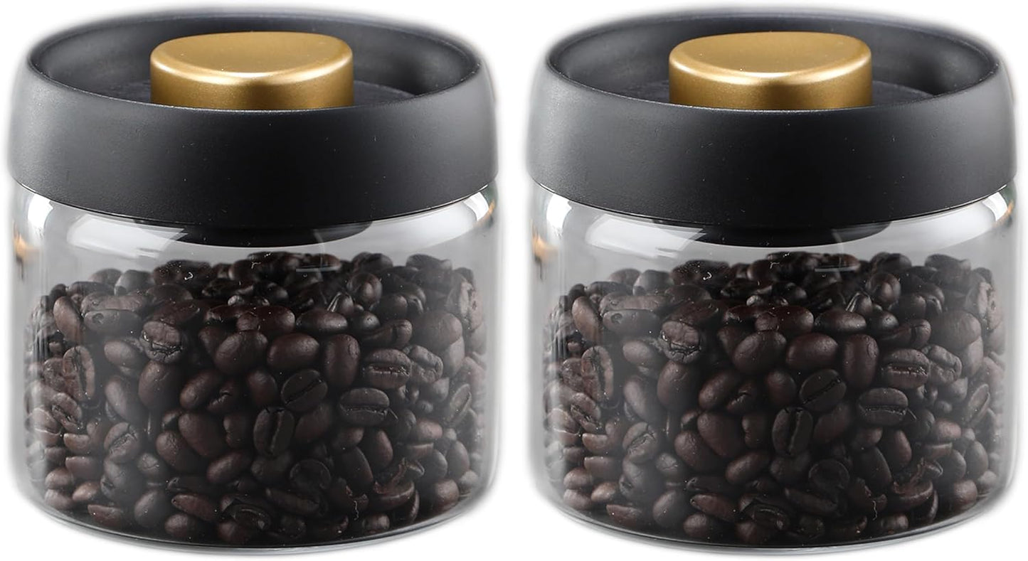 Airtight Borosilicate Glass Coffee Bean Storage Container with Vacuum Sealed Lid, 2pcs Food Storage Jars for Dry Goods, Coffee Bar Necessity