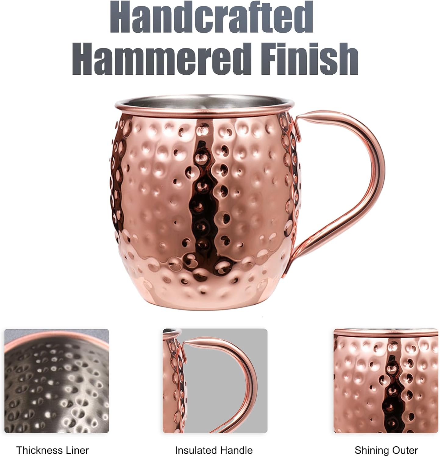 Moscow Mule Copper Mugs of 4 18-oz Pure Copper Plating Stainless Steel Drinking Cup with 4 Cocktail Copper Straws Great Dining Entertaining Bar Gift