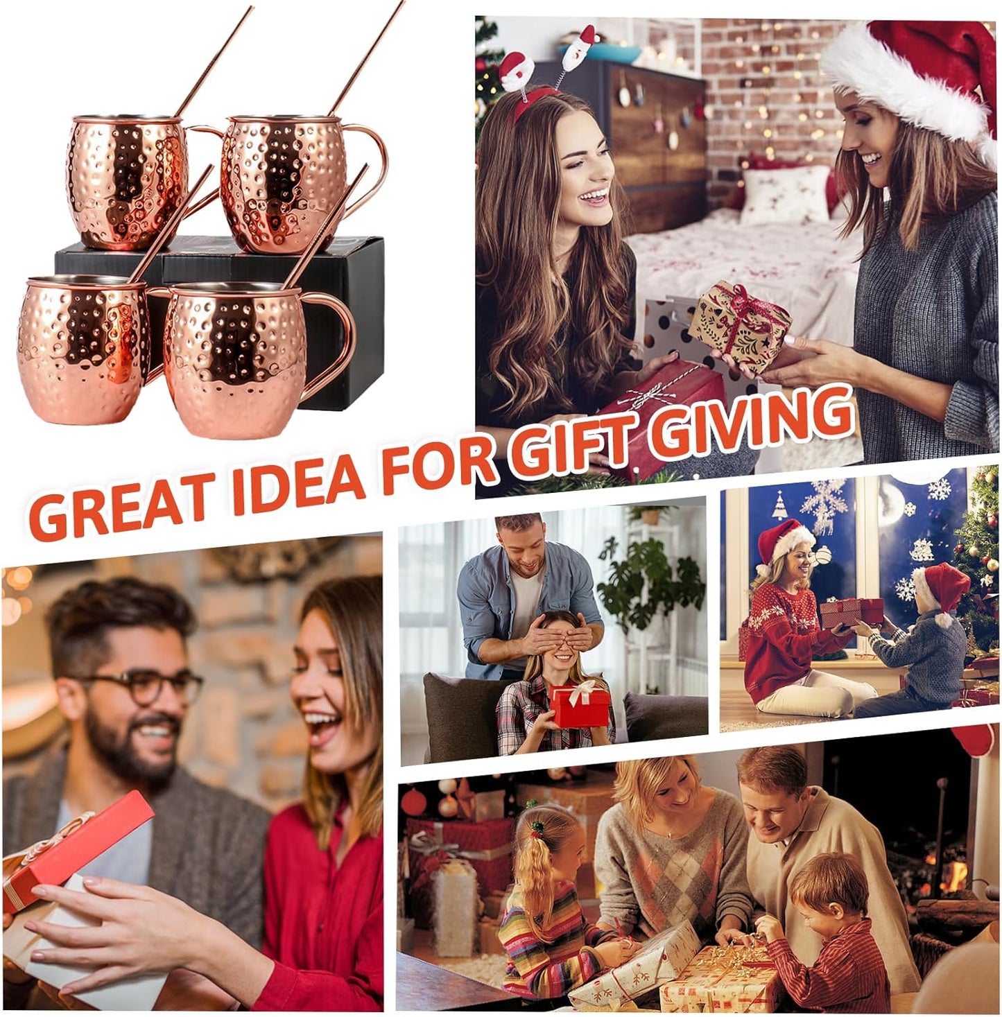 Moscow Mule Copper Mugs of 4 18-oz Pure Copper Plating Stainless Steel Drinking Cup with 4 Cocktail Copper Straws Great Dining Entertaining Bar Gift