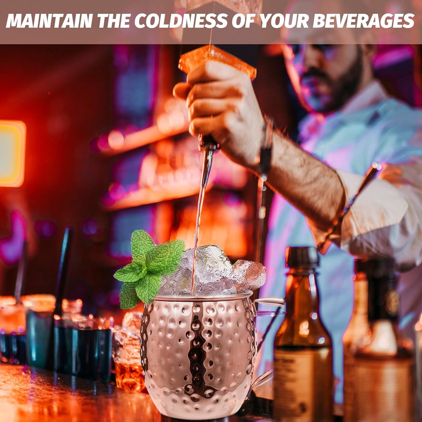 Moscow Mule Copper Mugs of 4 18-oz Pure Copper Plating Stainless Steel Drinking Cup with 4 Cocktail Copper Straws Great Dining Entertaining Bar Gift