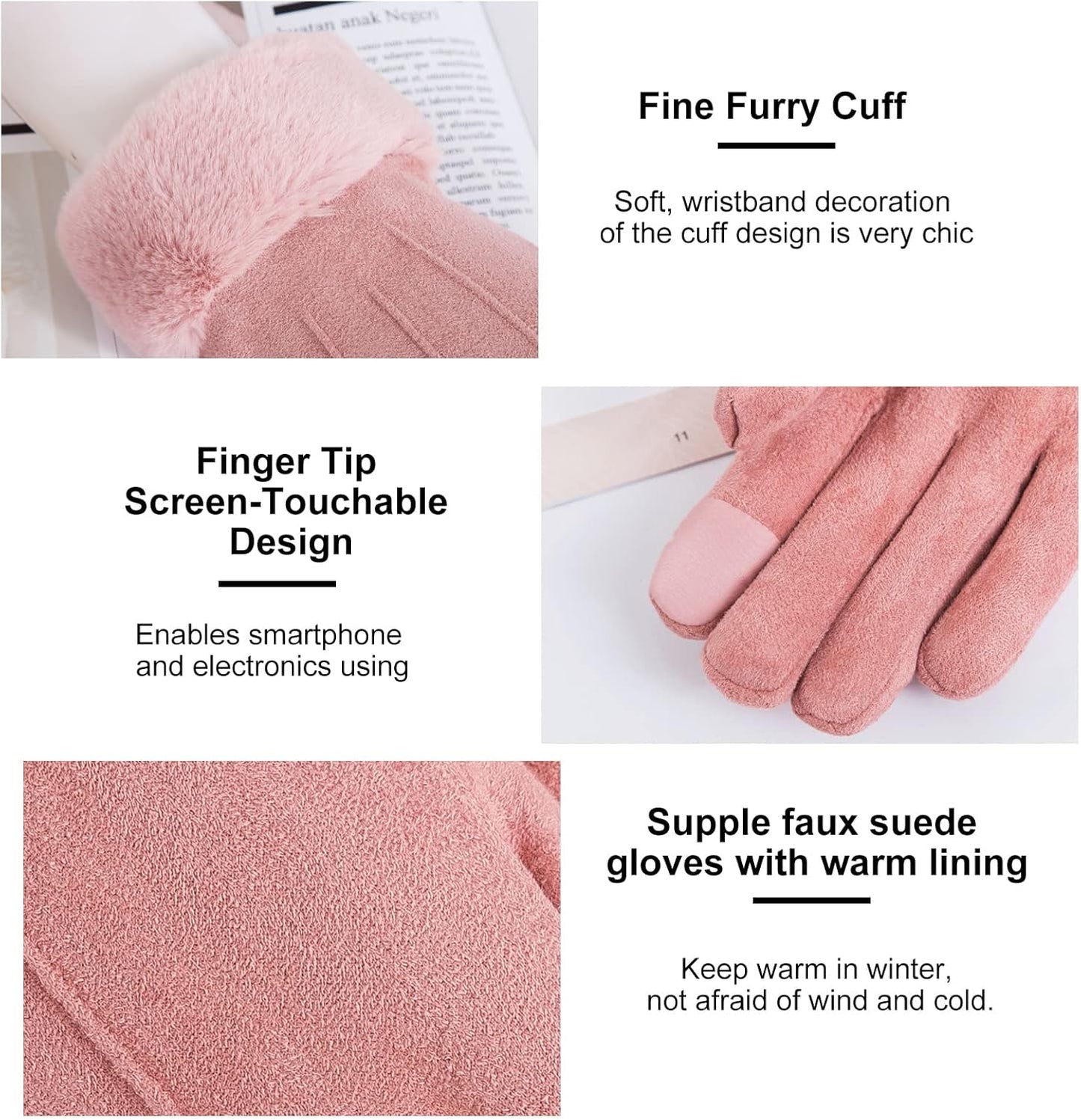 Winter Touch Screen with Soft Velvet Lining, Stylish Faux Suede Leather & Polyester Design for Women