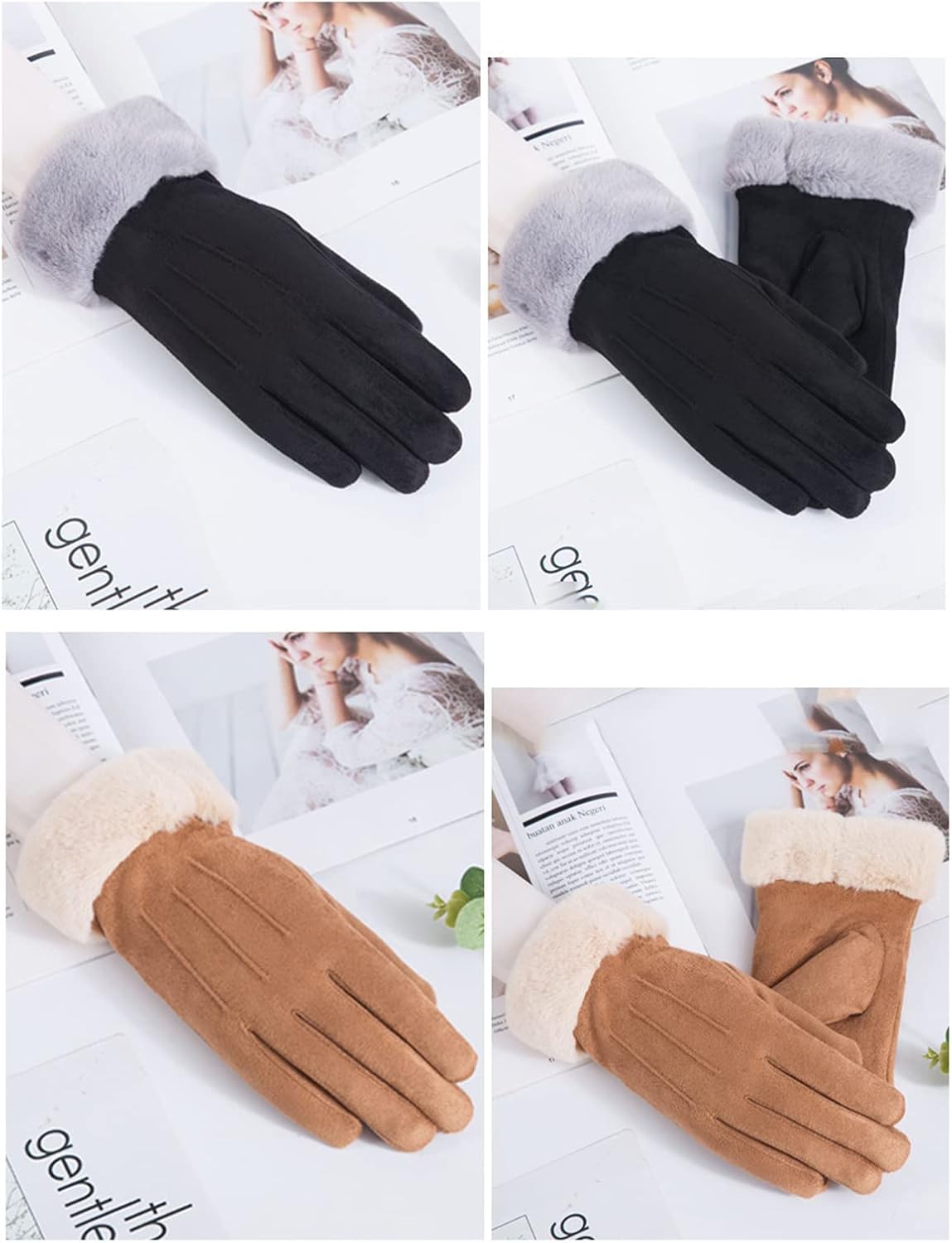 Winter Touch Screen with Soft Velvet Lining, Stylish Faux Suede Leather & Polyester Design for Women