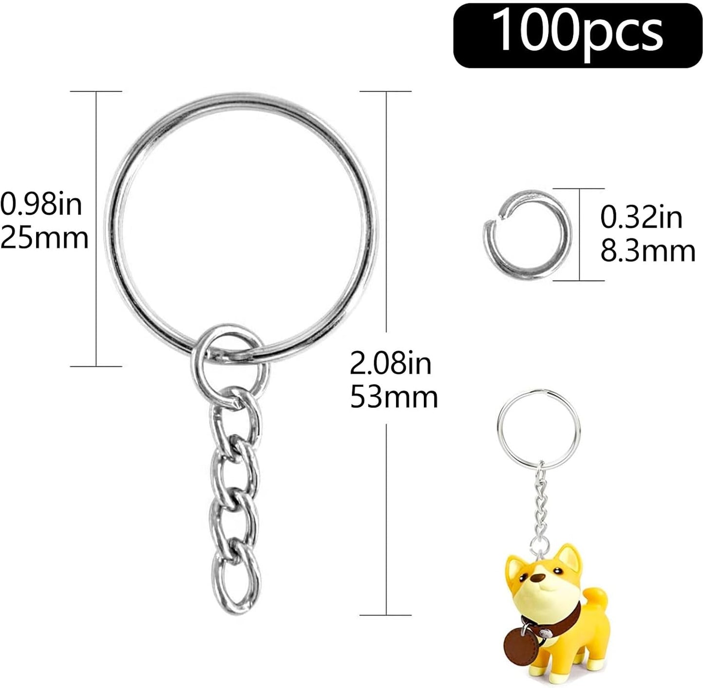 100 Pack Metal Keychains,1 Inch Split Key Chain Rings with Chain and Open Jump Rings for Keychain Making and Crafts DIY