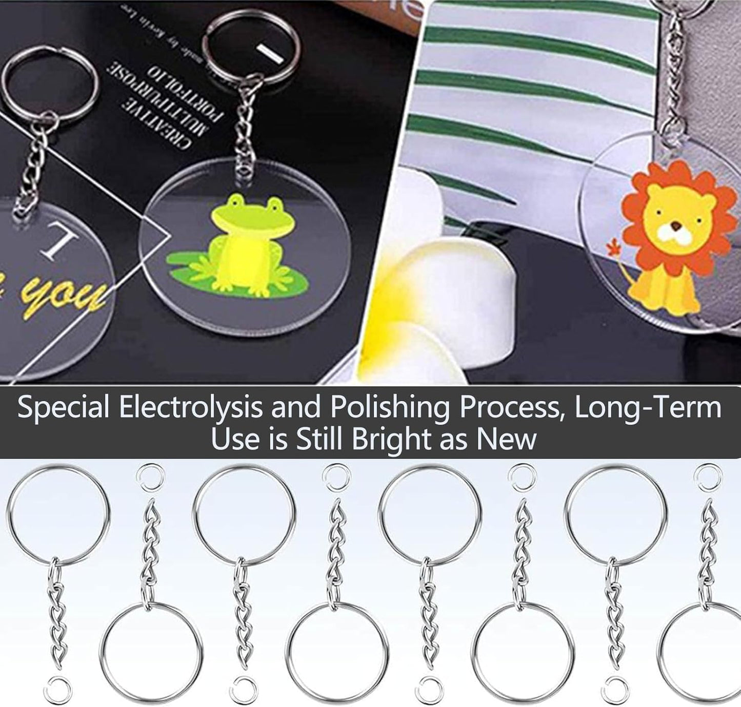 100 Pack Metal Keychains,1 Inch Split Key Chain Rings with Chain and Open Jump Rings for Keychain Making and Crafts DIY