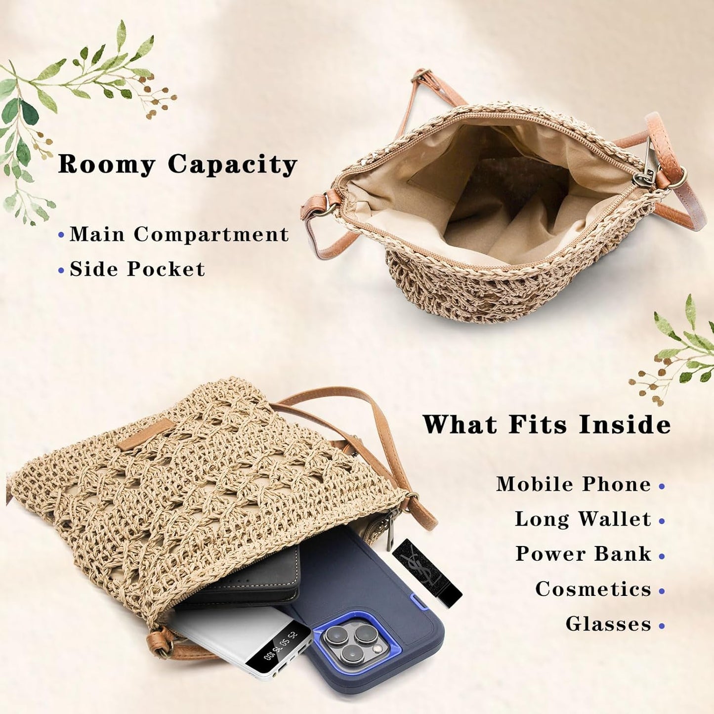 Summer Straw Bag for Women Small Beach Crossbody Bag Bohemian Weave Handmade Shoulder Handbags for Holiday Travel