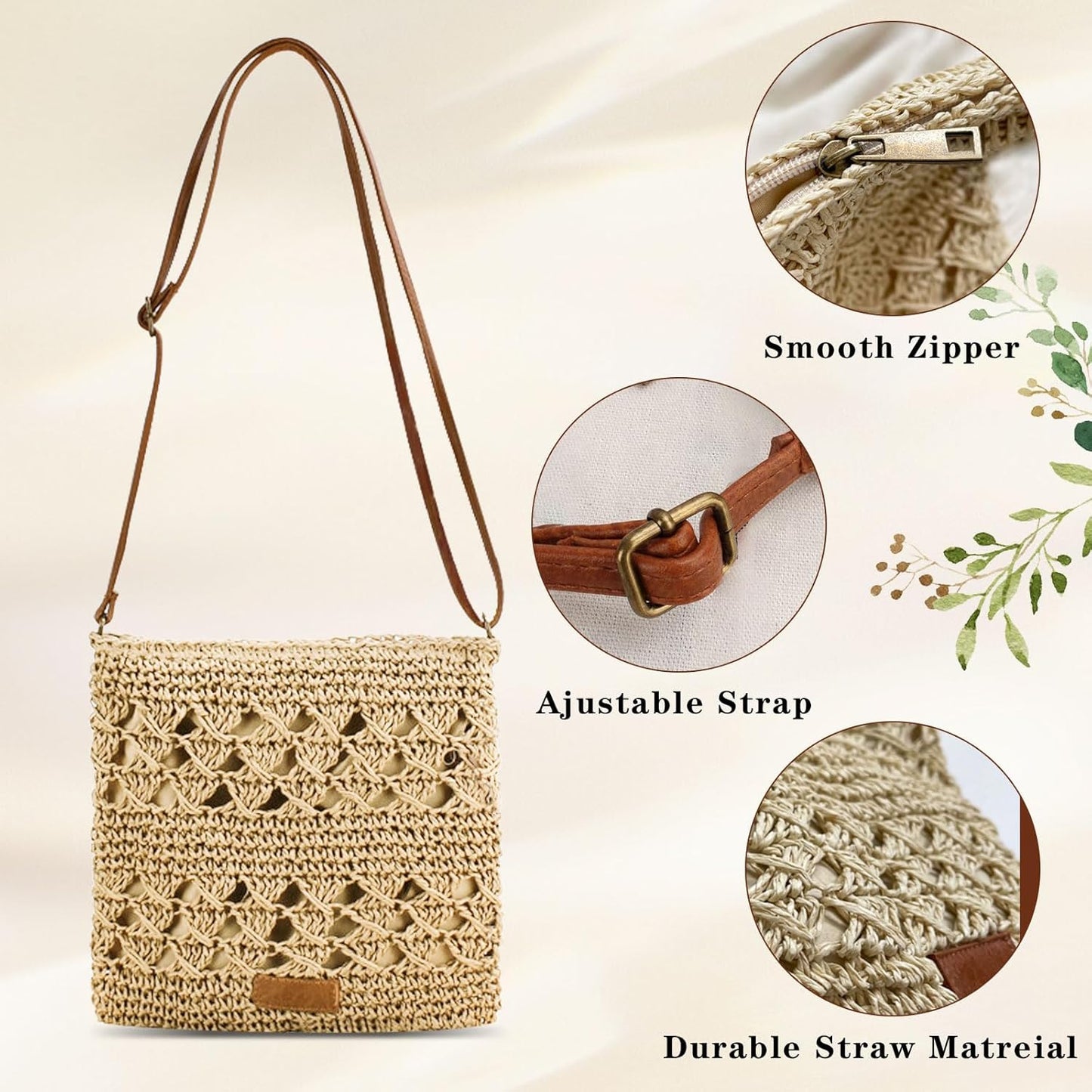 Summer Straw Bag for Women Small Beach Crossbody Bag Bohemian Weave Handmade Shoulder Handbags for Holiday Travel