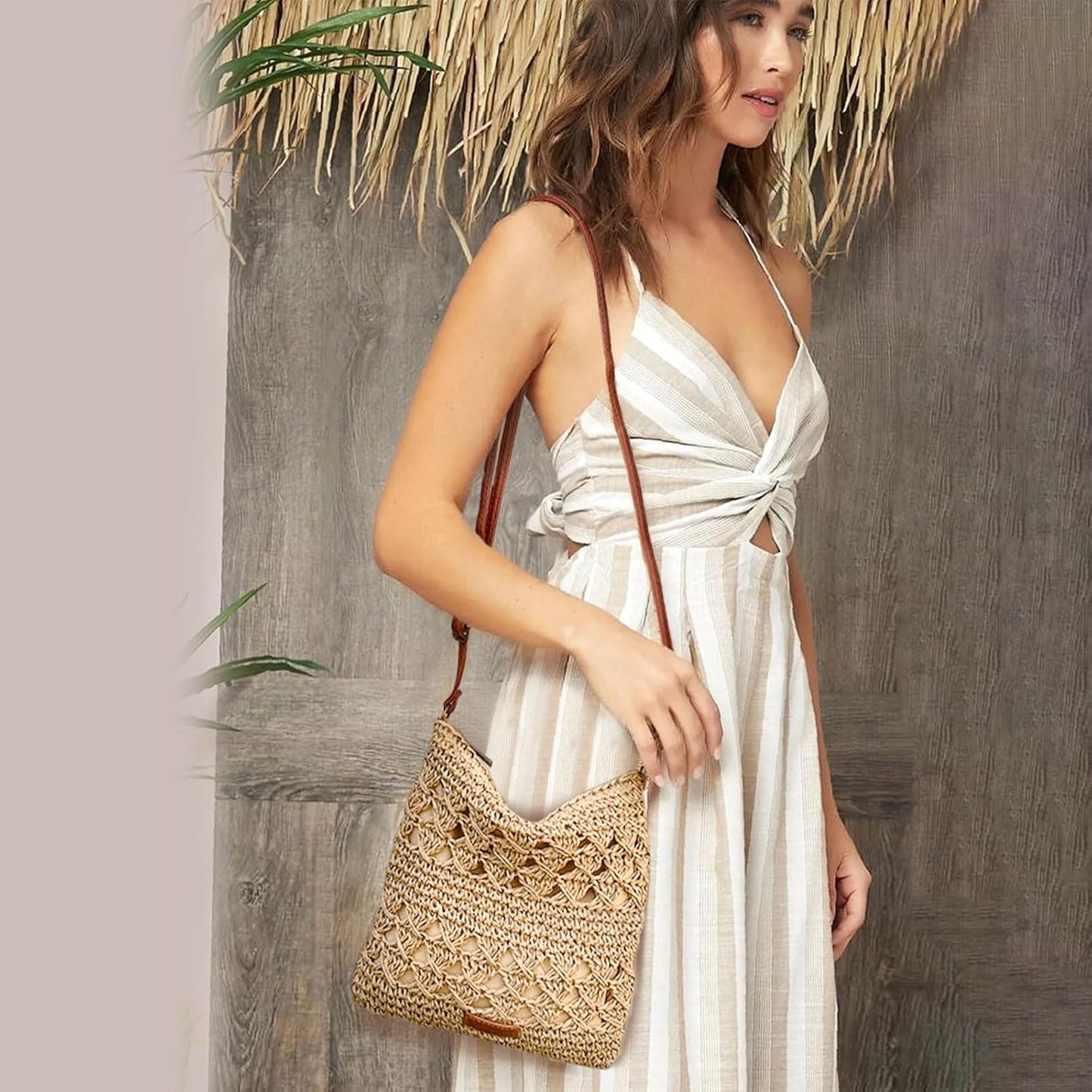 Summer Straw Bag for Women Small Beach Crossbody Bag Bohemian Weave Handmade Shoulder Handbags for Holiday Travel